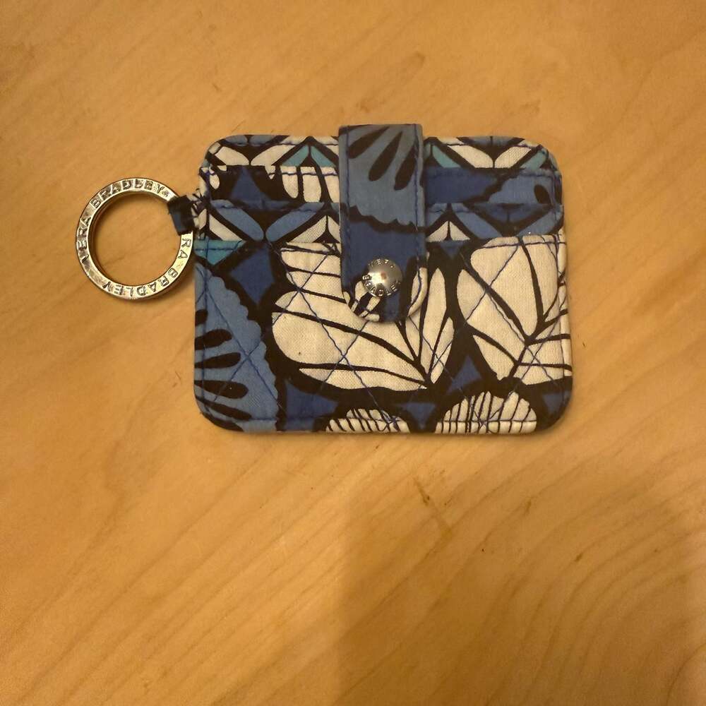 Vera Bradley Blue Bayou Floral Quilted ID Case Wallet with Key Ring